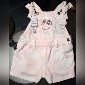 Disney Pink & White Tye Dye Overalls with Sequin Mickey